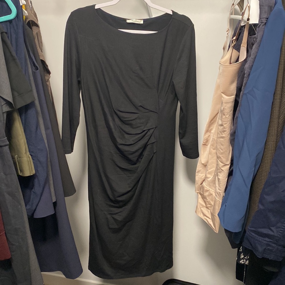 MaxMara Black Dress Lined Stretch Body Contour with Ruching at Waist Size 46